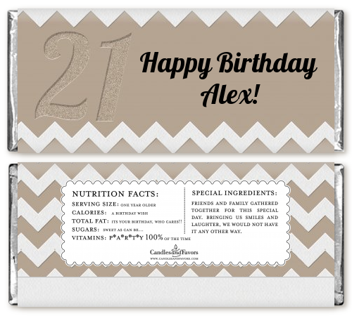  21st Birthday Chevron Pattern - Personalized Birthday Party Candy Bar Wrappers Pink