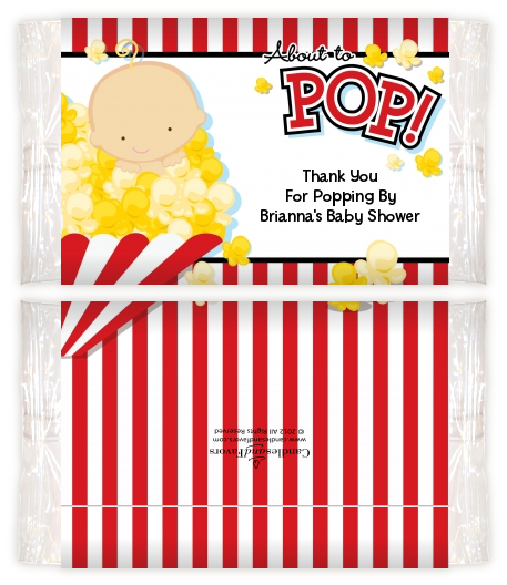 About To Pop &reg; - Personalized Popcorn Wrapper Baby Shower Favors Caucasian