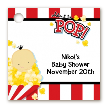  About To Pop &reg; - Personalized Baby Shower Card Stock Favor Tags Caucasian