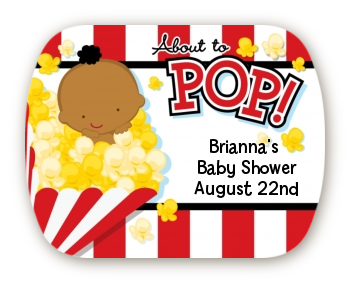  About To Pop &reg; - Personalized Baby Shower Rounded Corner Stickers Caucasian