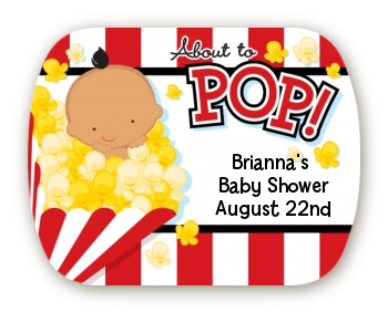  About To Pop &reg; - Personalized Baby Shower Rounded Corner Stickers Caucasian