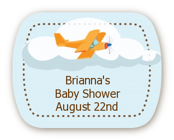 Airplane in the Clouds - Personalized Baby Shower Rounded Corner Stickers