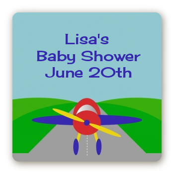Airplane - Square Personalized Baby Shower Sticker Labels