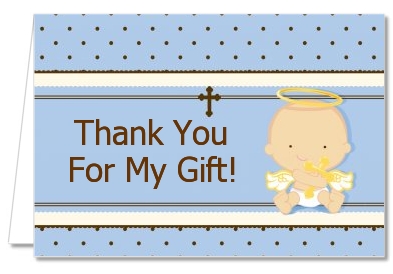 Angel Baby Boy Caucasian - Baptism / Christening Thank You Cards