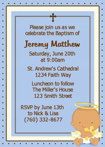Angel Baby Boy Hispanic - Baptism / Christening Invitations