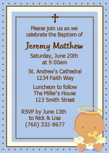 Angel Baby Boy Hispanic - Baptism / Christening Invitations