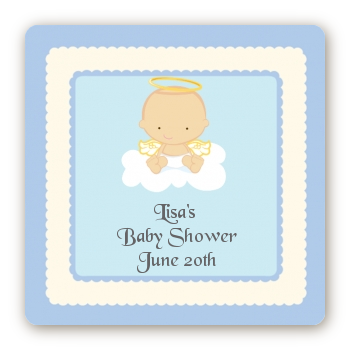 Angel in the Cloud Boy - Square Personalized Baby Shower Sticker Labels