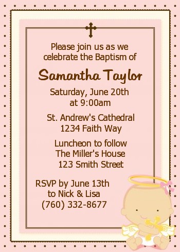 Angel Baby Girl Caucasian - Baptism / Christening Invitations