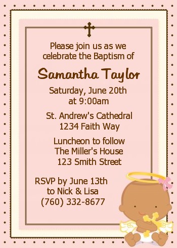 Angel Baby Girl Hispanic - Baptism / Christening Invitations