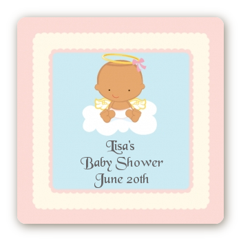 Angel in the Cloud Girl Hispanic - Square Personalized Baby Shower Sticker Labels