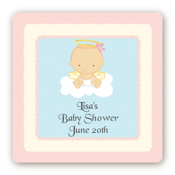 Angel in the Cloud Girl - Square Personalized Baby Shower Sticker Labels