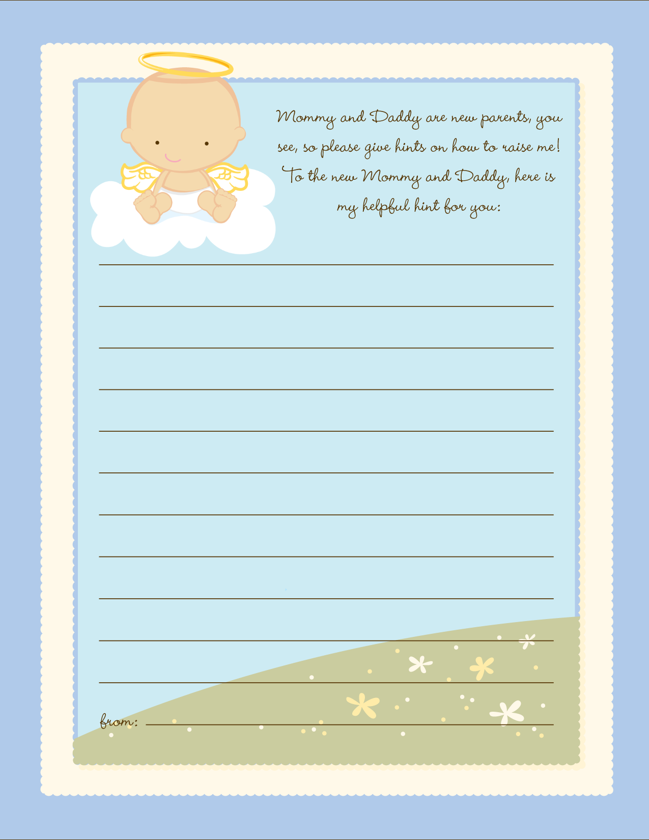  Angel in the Cloud Boy - Baby Shower Notes of Advice Caucasian