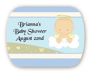 Angel in the Cloud Boy - Personalized Baby Shower Rounded Corner Stickers