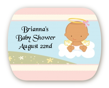 Angel in the Cloud Girl Hispanic - Personalized Baby Shower Rounded Corner Stickers