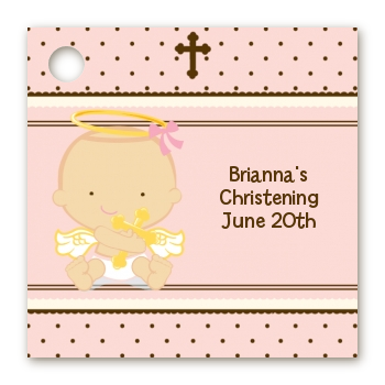 Angel Baby Girl Caucasian - Personalized Baptism / Christening Card Stock Favor Tags