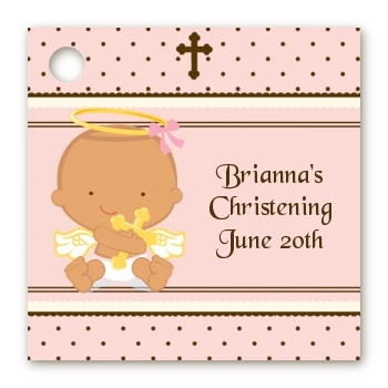Angel Baby Girl Hispanic - Personalized Baptism / Christening Card Stock Favor Tags