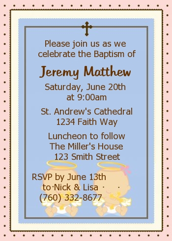  Angel Baby Boy Caucasian - Baptism / Christening Invitations Baby Boy