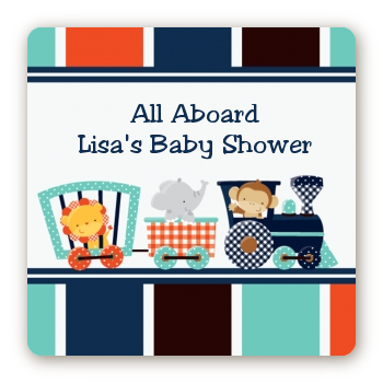 Animal Train - Square Personalized Baby Shower Sticker Labels