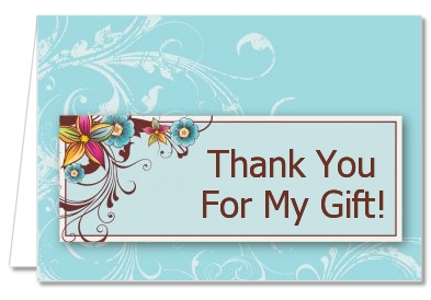 Aqua & Brown Floral - Birthday Party Thank You Cards