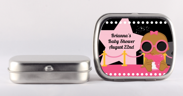  A Star Is Born!® Hollywood Black|Pink - Personalized Baby Shower Mint Tins African American Girl