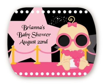  A Star Is Born!® Hollywood Black|Pink - Personalized Baby Shower Rounded Corner Stickers Blonde Hair