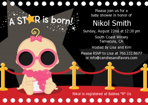  A Star Is Born!® Hollywood - Baby Shower Invitations Caucasian Girl