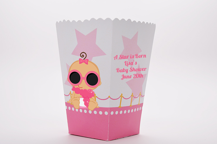  A Star Is Born Hollywood White|Pink - Personalized Baby Shower Popcorn Boxes Indian Girl