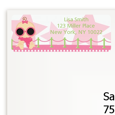  A Star Is Born Hollywood White|Pink - Baby Shower Return Address Labels Brown Hair