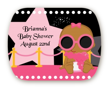  A Star Is Born!® Hollywood Black|Pink - Personalized Baby Shower Rounded Corner Stickers Blonde Hair
