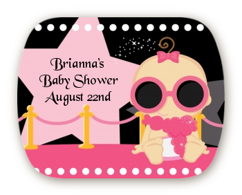  A Star Is Born!® Hollywood Black|Pink - Personalized Baby Shower Rounded Corner Stickers Blonde Hair