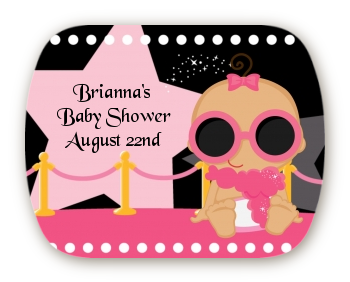  A Star Is Born!® Hollywood Black|Pink - Personalized Baby Shower Rounded Corner Stickers Blonde Hair