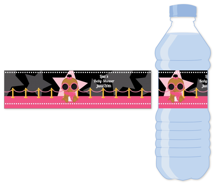  A Star Is Born Hollywood Black|Pink - Personalized Baby Shower Water Bottle Labels Caucasian Girl