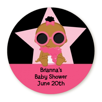  A Star Is Born!® Hollywood Black|Pink - Round Personalized Baby Shower Sticker Labels Blonde Hair