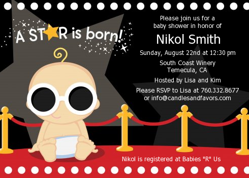  A Star Is Born!® Hollywood - Baby Shower Invitations Caucasian Girl