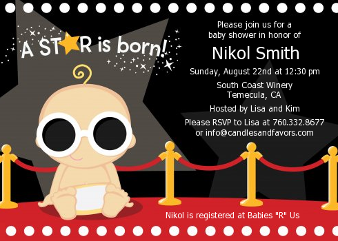  A Star Is Born!® Hollywood - Baby Shower Invitations Caucasian Girl