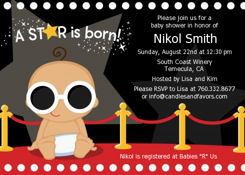  A Star Is Born!® Hollywood - Baby Shower Invitations Caucasian Girl