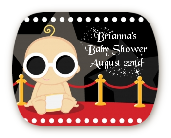  A Star Is Born!® Hollywood - Personalized Baby Shower Rounded Corner Stickers Caucasian Blonde Hair