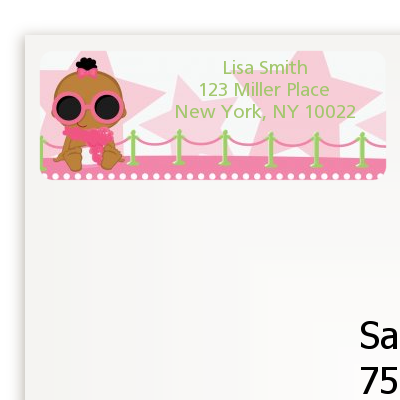  A Star Is Born Hollywood White|Pink - Baby Shower Return Address Labels Brown Hair