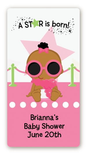  A Star Is Born Hollywood White|Pink - Custom Rectangle Baby Shower Sticker/Labels Caucasian Girl