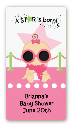  A Star Is Born Hollywood White|Pink - Custom Rectangle Baby Shower Sticker/Labels Caucasian Girl