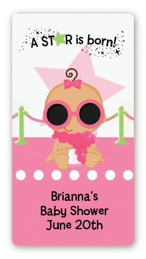  A Star Is Born Hollywood White|Pink - Custom Rectangle Baby Shower Sticker/Labels Caucasian Girl