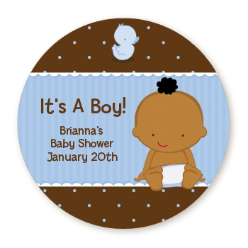  Baby Boy African American - Round Personalized Baby Shower Sticker Labels 