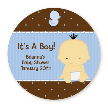  Baby Boy Asian - Round Personalized Baby Shower Sticker Labels 