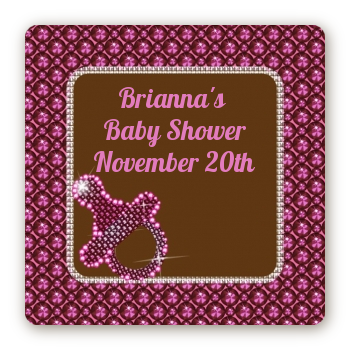 Baby Bling Pink - Square Personalized Baby Shower Sticker Labels