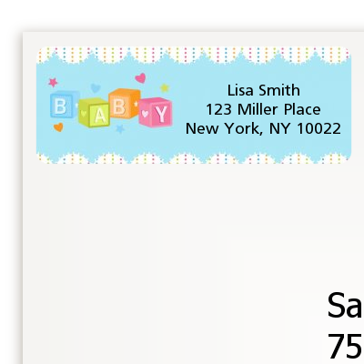 Baby Blocks Blue - Baby Shower Return Address Labels