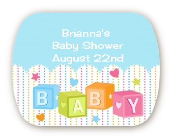 Baby Blocks Blue - Personalized Baby Shower Rounded Corner Stickers