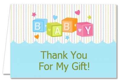 Baby Blocks Blue - Baby Shower Thank You Cards