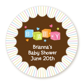  Baby Blocks - Round Personalized Baby Shower Sticker Labels 