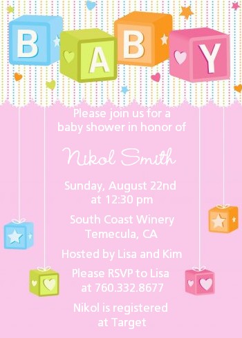 Baby Blocks Pink - Baby Shower Invitations