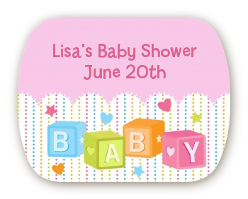 Baby Blocks Pink - Personalized Baby Shower Rounded Corner Stickers